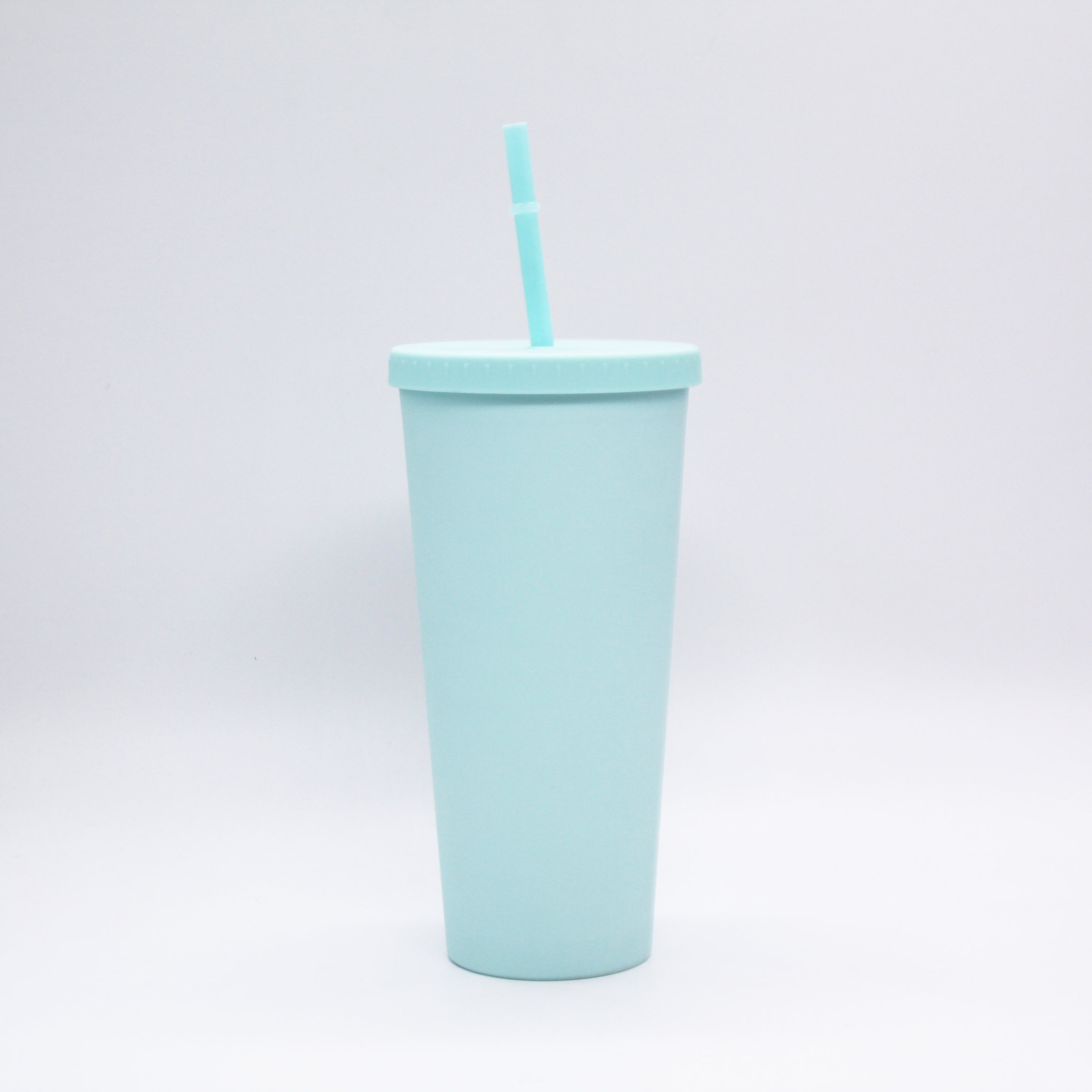 Amazon Hot Selling 24oz Light Blue Double Wall Matte Acrylic Straw Tumbler 720ml Matte Reusable Boba Tea Cup with Straw and Lid