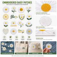 Patchs thermocollants personnalisés brodés motif marguerite pour vêtements, sacs, chapeaux, appliques à coudre DIY, OEM ODM, vente en gros, haute qualité