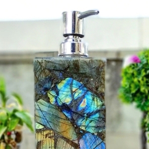 Distributeur de savon en céramique personnalisé avec pierre de labradorite, support d'accessoires de salle de bain en pierre précieuse, fournisseur en gros, article durable, cadeau - Product Image 2