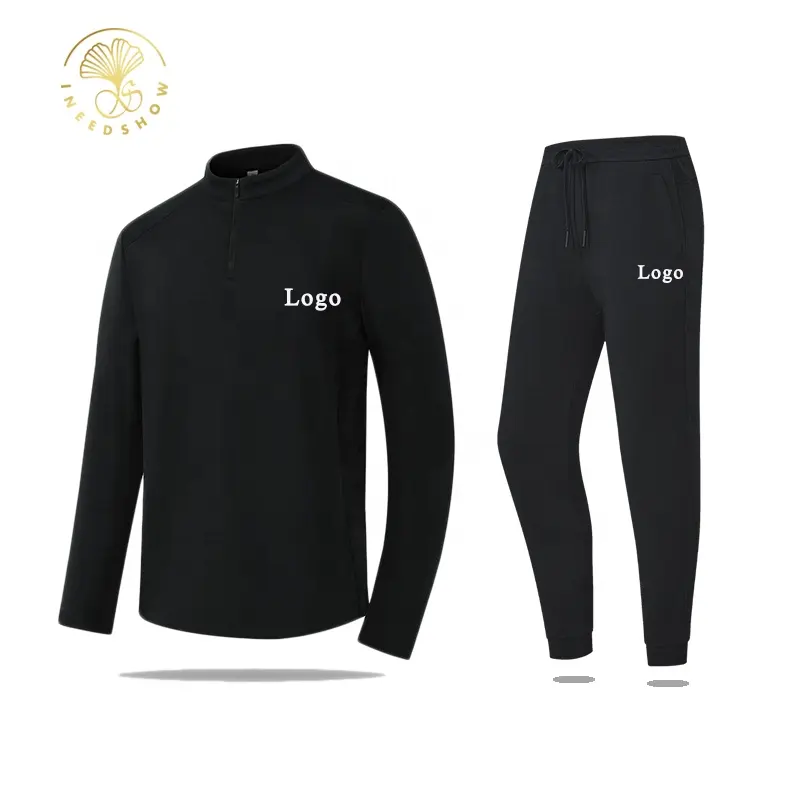 Logotipo personalizado 1/4 Zip Jogging Mens Sportswear Plain Fitness Running Alta Qualidade Em Branco Poliéster treino Treino Conjuntos Para Homens