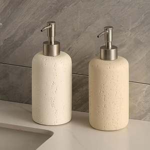 Distributeur de salle de bain en <span class=keywords><strong>travertin</strong></span> 500 ml, flacon de luxe pour shampoing et gel douche avec pompe en acier inoxydable - Product Image 1