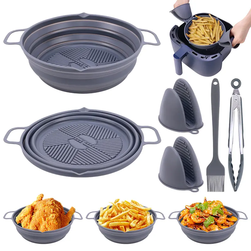 2 Pieces Oil-free Air Fryer Silicone Mold Reusable Silicon Air Fryer Accessories Tray 20cm Silicone Airfryer Basket Liners Set