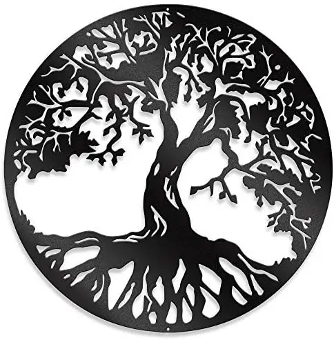 Metal Silhouette Black Tree of Life Wall Art Powder Coated Laser Cut Indoor and Outdoor Home Bedroom Kitchen Decorations, Mode