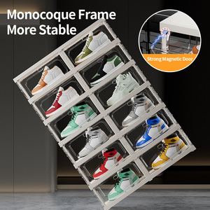 صندوق تخزين أحذية شفاف كبير السعة بصفين قابل للطي، حاويات أحذية من البولي بروبيلين، صندوق تنظيم أحذية مغناطيسي قابل للطي للمنزل - Product Image 5