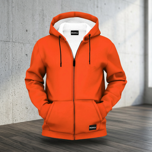 Sudaderas con capucha unisex personalizadas con logo, cremallera completa, diseño sólido de invierno, cuello con capucha, estampado en relieve, cremallera colorida, para hombre, poliéster/algodón - Product Image 3