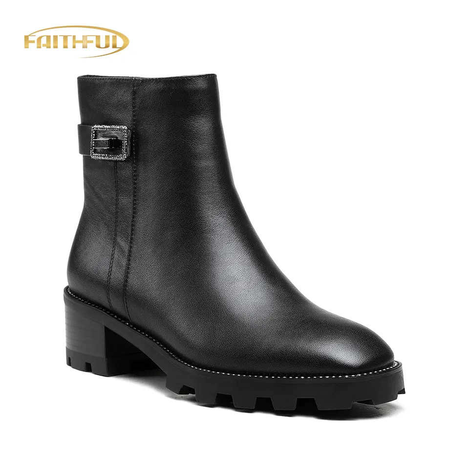 Calf Leather shoes Ankle Boots Shoes Toe Shoeslock walking for Ladies Boots Black Casual