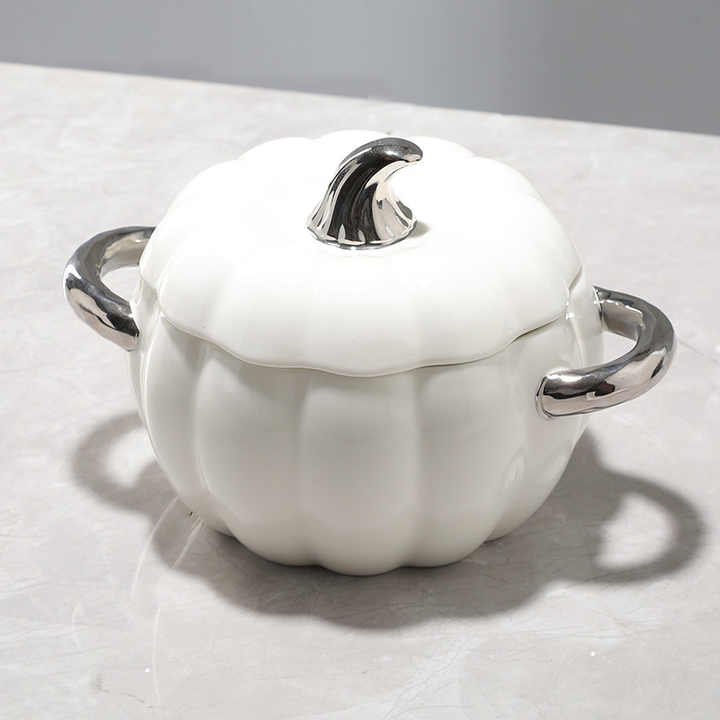 Double Ear Ceramic Pumpkin Dessert Bowl Home Kitchen Children's Steamed Egg Salad with Lid Ceramic Baking Bowls