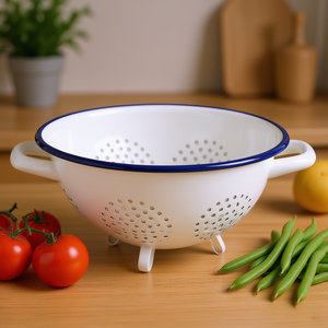 KARL KRGER <b>Colander</b> Husum White With Blue Rim 30 Cm For Kitchen Use - Product Image 3