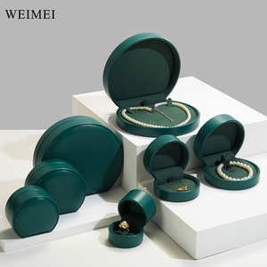 Boîte d'emballage de bijoux en demi-cercle WEIMEI boîte de rangement de bijoux en cuir PU vert boîte d'emballage de bijoux avec logo personnalisé - Product Image 4