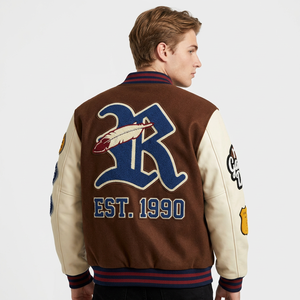 Fabricant OEM sur mesure de vestes universitaires de haute qualité en laine avec broderie de patchs en chenille, motifs camouflage, argyle, paisley et stand. - Product Image 2