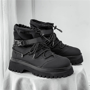 Bottes Martin à semelle épaisse pour hommes, chaussures de travail, chaussures de randonnée en plein air, bottes décontractées à la mode - Product Image 3