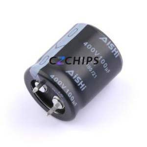 Condensateur électrolytique en aluminium à encliquetage ELH2GM101O25KT, composant traversant (THT), D22xL25mm 100uF 20% 400V 10mm - Product Image 1