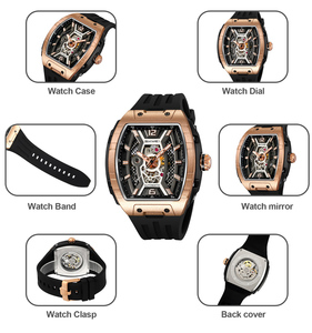 Montres de luxe Skmei M033 <span class=keywords><strong>pour</strong></span> hommes, étanches, lumineuses, automatiques, bracelet carré, squelette, mécaniques, Reloj - Product Image 5
