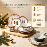 Service de table et tasses en porcelaine fine, design européen de luxe, écologique, motif casse-noisette de Noël, bordure blanche et rouge, festif