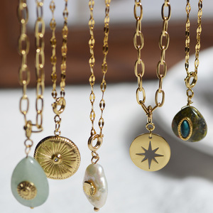 Collana con Ciondolo a Forma di Sole in Acciaio Inossidabile Staccabile, Fai-da-Te con Pietra Naturale, Diamante, Occhio del Diavolo, Alla Moda Placcata Oro - Product Image 2
