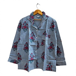Floral Print Men's Long Sleeve Pajama Set 100% Cotton Satin Fabric Casual Sleepwear Spring Season Woven Pattern <b>gift</b> for her - Product Image 2