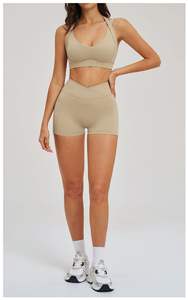 2026 Womens Naked Sensation Yoga Set Cross Back Padded <b>Sports</b> <b>Bra</b> High Waist Butt Lifting Shorts Breathable Solid Ruched Front - Product Image 5