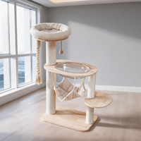 Grande structure d'escalade pour chat en bois multicouche de luxe de 104 cm, tour pour chat moderne avec hamac capsule spatiale et griffoir en sisal premium