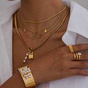 Fashion Jewelry <b>Set</b> For Women Stainless Steel Pearl Lock Design Party Elegant Necklace <b>Bracelet</b> Earrings Ring <b>Set</b> - Product Image 2