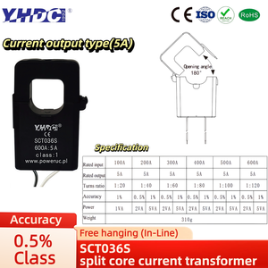 Yhdc sct036s chia lõi ct, 1A/5A đầu ra, Độ chính xác 0.5 1%, 100-600a đầu vào, công cụ miễn phí cho công nghiệp AC giám sát - Product Image 3
