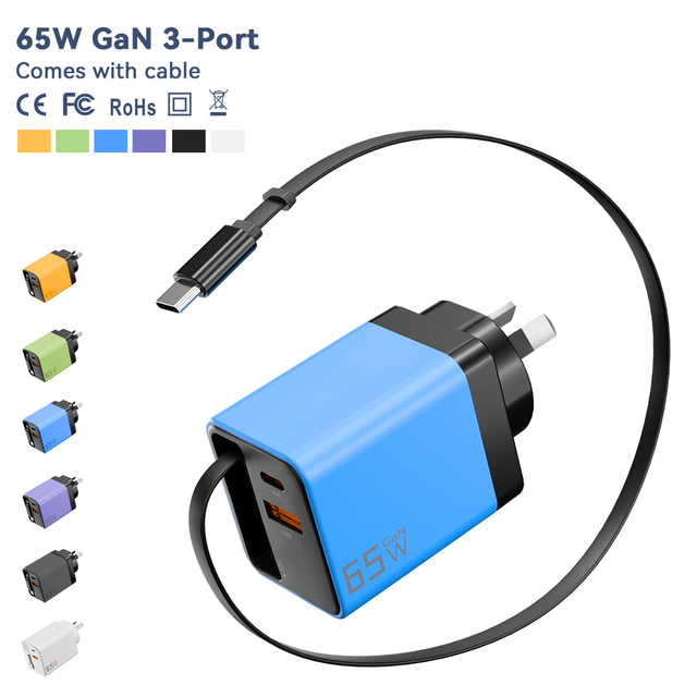 All-in-one 65W GaN Fast Charger with Retractable Cable 3-Port PD Charger Portable Travel Adapter Chargers & Adapters on Sale