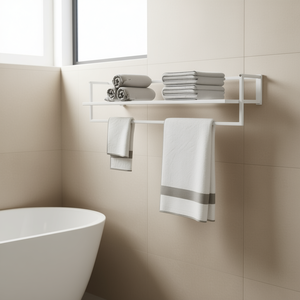 White Iron Wall Mounted Towel Rack 96cm 2 Bars Minimalist <b>Bathroom</b> <b>Accessory</b> - Product Image 2