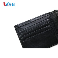 Dompet Jepit Uang Kulit Asli Hitam Logo Kustom Merek LIYAN Serbaguna Tahan Air Bukaan Terbuka Unisex Tempat Kartu dan Uang Tunai
