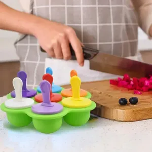 Moule à glaces coloré et écologique à 7 cavités en silicone, pour crème glacée et smoothies aux fruits DIY, avec poignées, qualité alimentaire, pour le plaisir en famille - Product Image 6