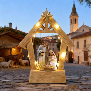 Crèche en résine peinte à la main, moderne, simple et écologique, avec un Jésus-Enfant lumineux pour la décoration de Noël à la maison - Product Image 4