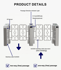Barrière anti-escalade pivotante en acier inoxydable avec lecteur de carte RFID et code QR, double sens, pour contrôle d'accès en usine et en communauté - Product Image 2