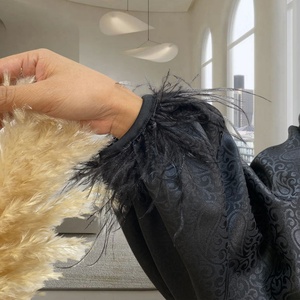 On Sale 9.9 Satin Material Pretty Pattern Loose Sleeves With Feather Cuff Elegant Cardigan Luxury New Muslim <b>Abaya</b> 1950# - Product Image 6