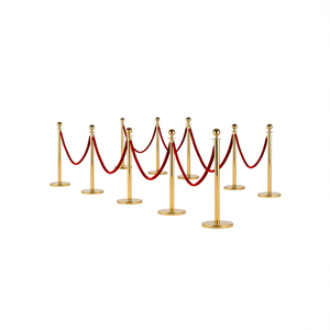 Juego de Postes Dorados de 4 Varillas con 3 Cuerdas de Terciopelo Rojo, Postes con Bola en la Punta, Acero Inoxidable, Decoración para Eventos y Fiestas con Alfombra Roja - Product Image 1