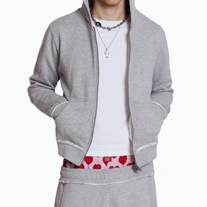 Sweat à capuche zippé pour homme, coupe slim, en molleton de coton, uni, à bords bruts, style streetwear, personnalisable - Product Image 3