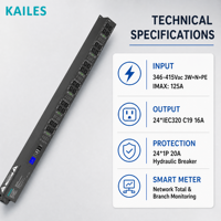 KAILES(KLS) KLS-K55 Série ZD 125A PDU intelligent 24 prises IEC320 C19 16A Sorties 346-415V 89,8kW Charge maximale Utilisation industrielle