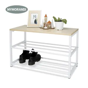 High quality MDF wooden metal frame shoe bench storage shelf shoe rack with seat for home hallway