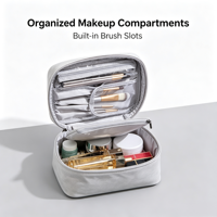 Grande trousse de maquillage en cuir PU à texture peau de mouton avec emplacements pour pinceaux, organiseur de cosmétiques de voyage pour femmes