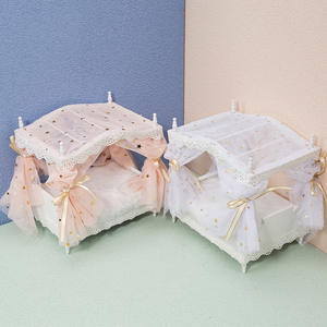 DIY de madera Mini hogar dormitorio sueño estrella Luna malla princesa cama elegante casa de muñecas accesorios para muñecas juguetes hechos a mano - Product Image 2