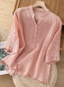 Nouvelle chemise décontractée brodée à manches courtes pour femme, élégante et de qualité, collection été 2026 - Product Image 4