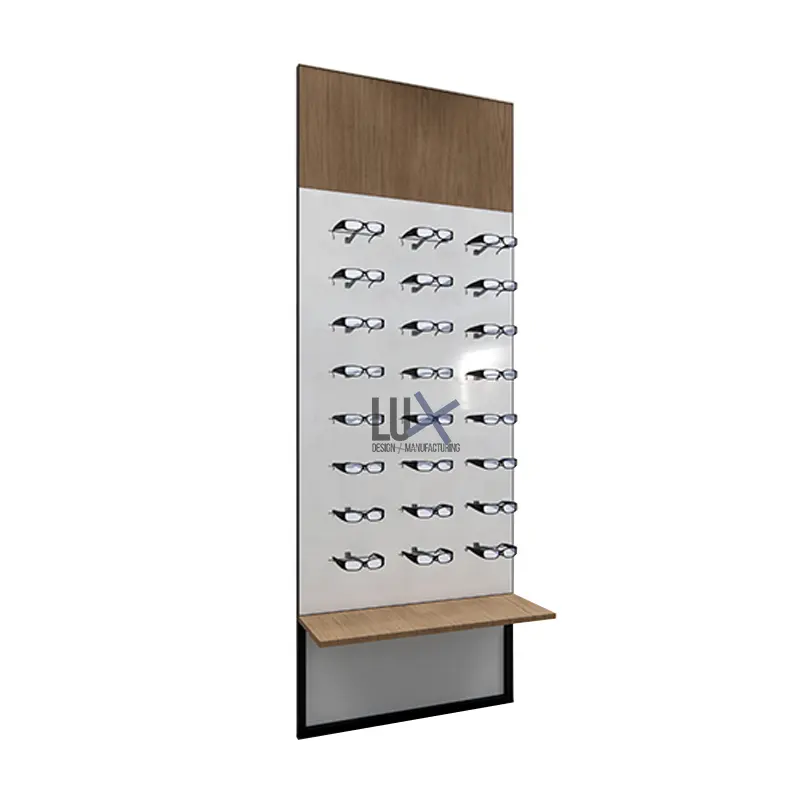 LUX Optical Shop Furniture occhiali da sole moderni occhiali da sole in metallo Design in legno vetrina da parete con ganci pavimentazione vetrina al dettaglio