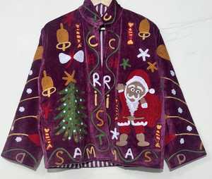 Handcrafted Velvet <b>Christmas</b> <b>Jacket</b> With Santa Embroidery Unisex Suzani Inspired Festival Coat Seasonal Fashion - Product Image 3