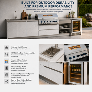 Luxuriöse Moderne 304 Edelstahl Modulare Outdoor-Küche - BBQ-Insel mit Eingebautem Gasgrill mit 3 Brennern und Küchenschrank-Set - Product Image 4