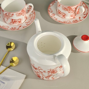 Red Luxury Coffee <b>Set</b> Bone China Afternoon <b>Tea</b> Cup Saucer Kettle <b>Set</b> Cup and Saucer - Product Image 2