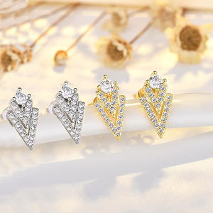 Nuevo 925 aguja de plata letra V conjunto diamante perla largo pendientes de alto grado - Product Image 1