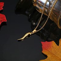 Collar con Colgante de Cuerno Italiano Vintage, 3 Tamaños, Acero Inoxidable con Baño de Oro PVD, Amuleto de Protección para Mujeres y Hombres