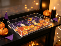 Plateau en acrylique imprimé sur mesure avec poignées découpées, plateau de service rectangulaire transparent décoratif pour Halloween, pour la maison et les fêtes, OEM