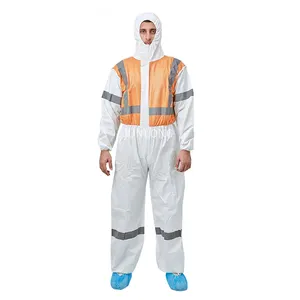 Junlong güvenlik iş giysisi tek kullanımlık tulum yansıtıcı bant ile dokuma olmayan kumaş tıbbi koruyucu PPE tulum