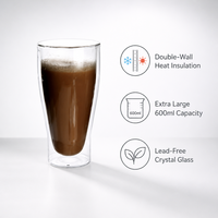 Tasses à café personnalisables avec logo, grandes, transparentes, à double paroi, isolées, en borosilicate, écologiques, 600 ml, pour boissons chaudes, espresso, thé, latte
