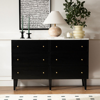 Armoire de rangement en bois noir à 6 tiroirs avec meuble de chambre à coucher en marbre