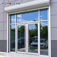 Porte extérieure commerciale à économie d'énergie RICHOCEAN, porte coulissante automatique en aluminium à double vitrage noir pour supermarché