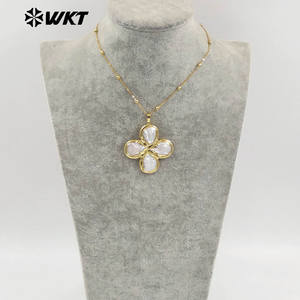 WT-JN299 थोक 18k सोने से भरा हुआ ताजा पानी का मोती भाग्यशाली चार पत्ती वाला क्लुर महिलाओं का हार - Product Image 5